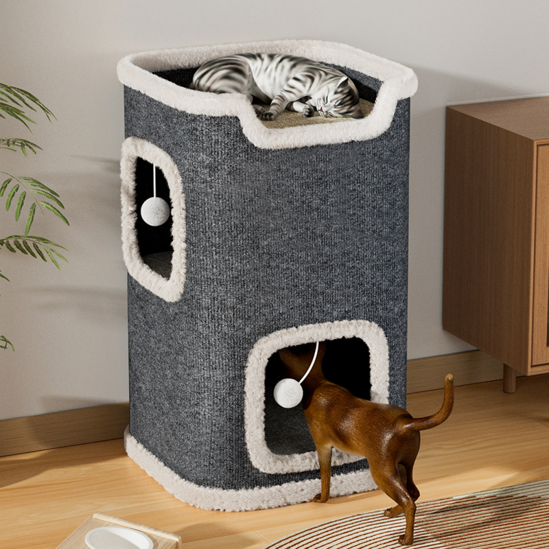 Cat cohorts winter warm all season universal semi-closed barrel type double-decker cat climbing cat tree cove integrated nest-Taobao