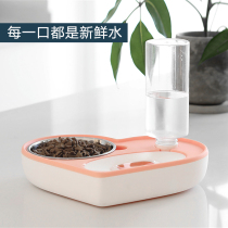 Cat bowl Double bowl automatic drinking stainless steel cat food bowl Cat water bowl Anti-tipping dog rice bowl to protect cervical pets