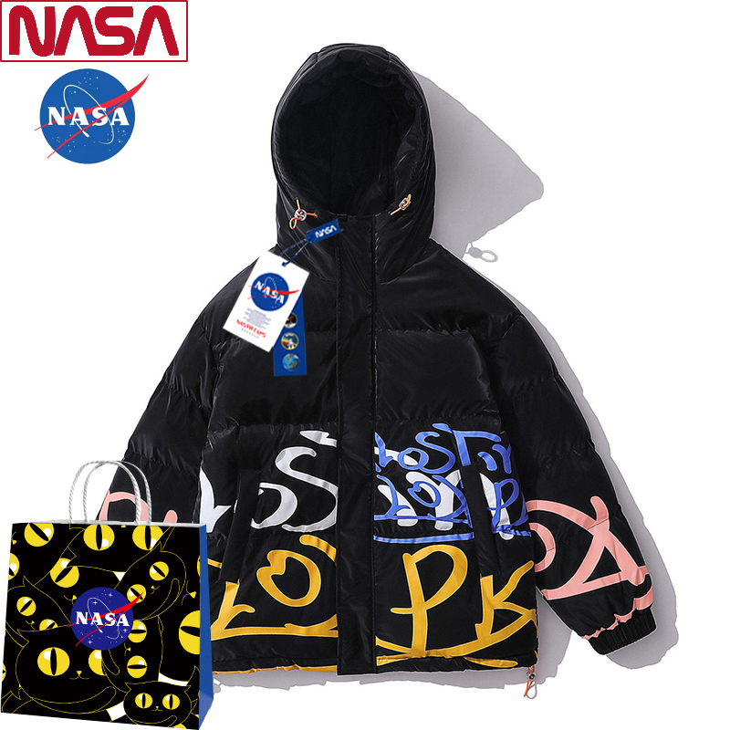 NASA聯名官方旗艦店羽絨棉衣男女士情侶裝加厚款保暖立領潮牌外套