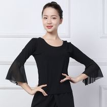 Super fire spring and summer new three-point yarn sleeve round neck dance practice suit Latin dance square dance dance clothing top female
