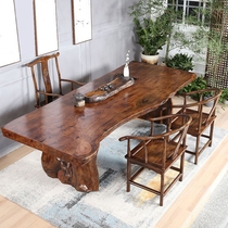 Full-page solid wood tea table and chair combination kung fu coffee table log tea table modern office reception large plate tea table