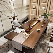 Log large board table solid wood tea table new Chinese tea table and chair combination Zen home office Chinese tea table coffee table