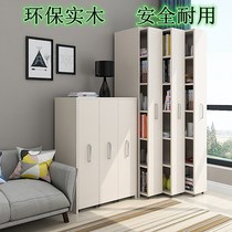 Push-and-pull bookcase Home solid wood movable 360-degree swivel with pulley on floor Easy storage rack free of installation
