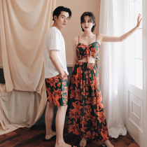 Couple swimsuit women soak hot spring 2021 new couple summer conservative swimsuit water park beach pants set