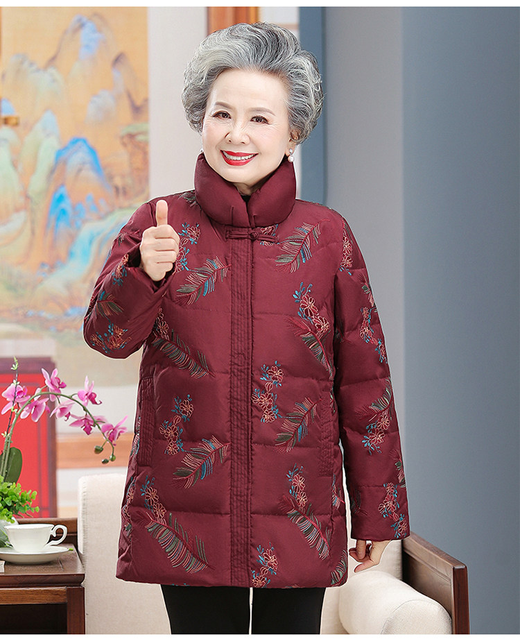 中老年人冬装女羽绒服奶奶装中长款外套60岁70老太太棉衣妈妈上衣