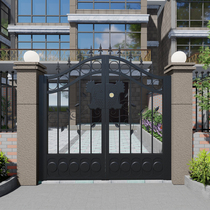 Customized bending iron courtyard door hollout villa double open door gate block garden into the outdoor village