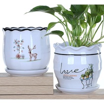 King size flower pot Ceramic special clearance creative White large green Radish chlorophyll succulent indoor household with tray