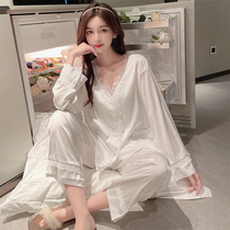 Sandro Vicari White Ice Silk Loose Lace Pyjamas Woman Autumn Reality Silk Temperament Home Clothing Two Suits