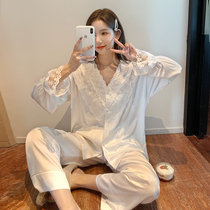 Sandro Vicari white lace thin Genuine Silk Pyjamas Woman Spring Autumn V Collar Embroidered Flowers Home 2 sets