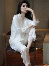 Sandro Vicari Real Silk Pyjamas Woman Spring Autumn Season New Advanced Senses Silk Satin V Lead Lace Home Suit Suit