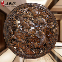 East Yang Wood Carving Pendant Chinese Style Living Room Genguan Background Wall Decoration Painting Solid Wood Handicraft with over year wall hanging decoration