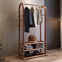 Net red solid wood hanging hanger floor bedroom minimalist Nordic Living room clothes hat rack Multi-functional shoe rack containing shelf