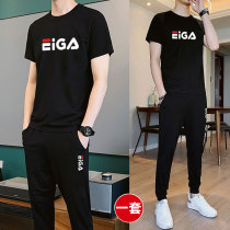 Round Collar Sweater Suit Mens 2022 Summer New Trends Big Code Handsome Loose Casual Sportswear Two Sets