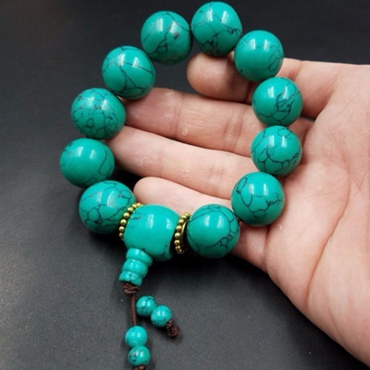 天然绿松石手串原矿手链佛珠项链圆珠散珠原石金刚星月菩提