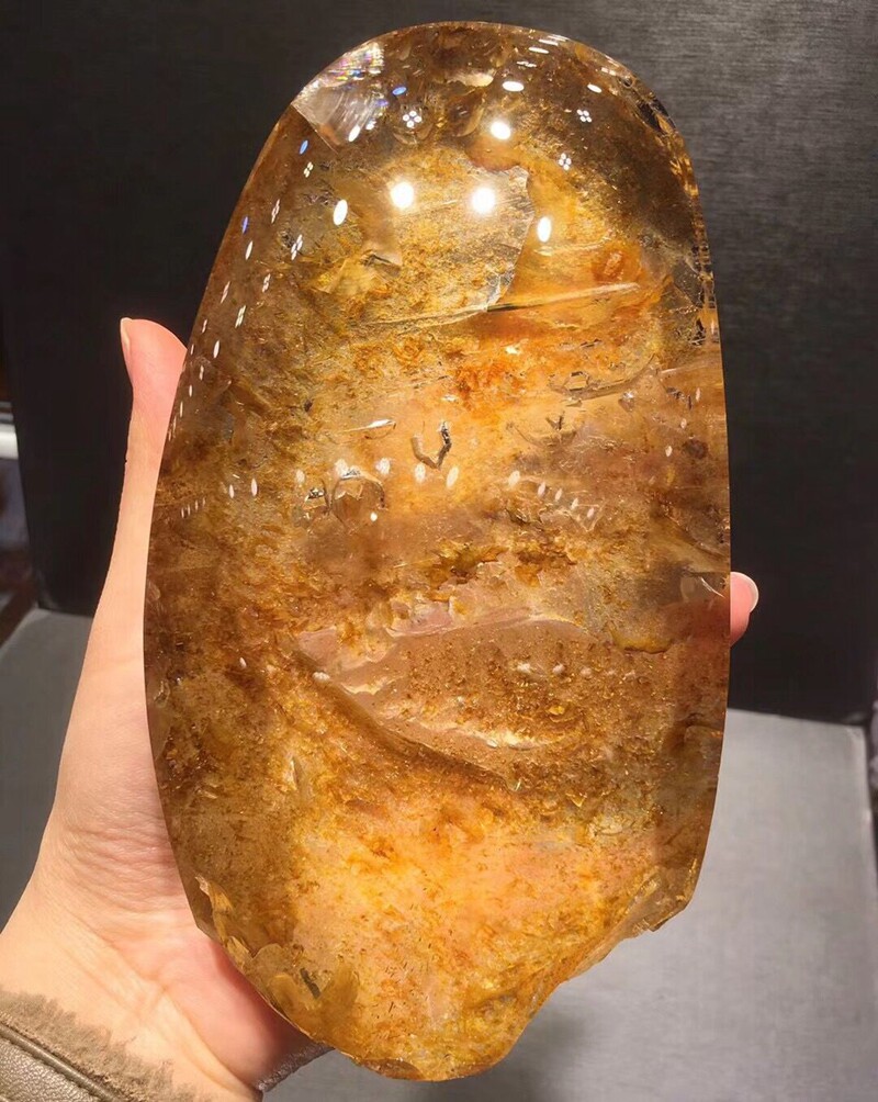 鸿硕晶天然原矿黄胶花水晶水胆晶中晶原石摆件 家居办公开业摆设