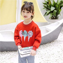 Girls fleece sweater 2022 autumn and winter cotton long-sleeved thin velvet round neck pullover small and medium-sized childrens foreign style Korean version cute