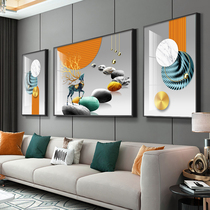 Light luxury living room decoration painting Nordic sofa background wall hanging painting abstract stone geometry lucky deer triple painting mural