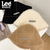 Winnie Lee plush bucket female autumn and winter with large heads appearing small fishermans cap white dome hat