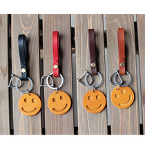 Smiley face car keychain pendant pendant custom handmade leather keychain male lanyard female exquisite key chain
