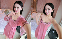 Summer new ladies harnesses Sleeping Skirts Sleeping gowns Two sets of sexy ice silk thin Korean version of lace Home Residence Jacket