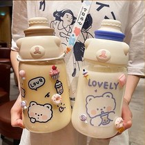 Bucket Cup Children Summer Straw Large Capacity Anti-fall Plastic Suction Cup Female Student Summer Portable Sports Kettle in