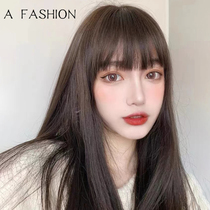 Wig female long hair summer real hair full human hair natural full headgear new air manga bangs long straight hair