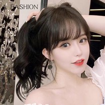 Wig womens long hair fashion natural big wavy long curly hair real hair silk full headgear womens mid-length wig set