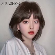 Wig short hair female spring and summer natural wig real hair silk age reduction bobo head full real full head wig set