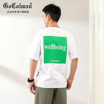 GoColman Summer New Pure Cotton Short Sleeve T-Shirt Men Ins Tide Card Printed Loose Casual 100 Lap Collar Compassionate