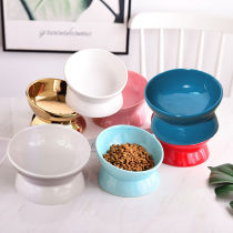 Cat bowl ceramic electric gold-plated food Basin Dog Basin cat Rice Bowl protection cervical vertebra anti-knock oblique Water Bowl Pet Bowl