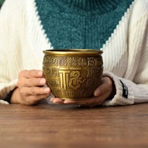 Baifu cylinder Copper brass cylinder decoration Erlong cylinder Office living room home ashtray Lucky Chinese yellow decoration bag