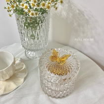 Golden Butterfly Transparent Glass Jars Containing the Decorative Ins of Ins Wind Jewelry Cotton Sign containing box