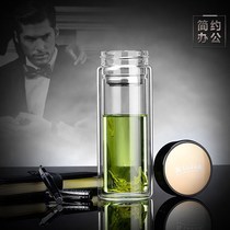 Manufacturer Custom Double Glass Tea Cup Event Promotion Advertising Small Gift Business Office Water Cup Indigo