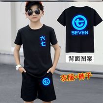 Childrens clothing 67 t-shirt with same short sleeve 567 dark shadow lacquered assassin suit childrens summer cartoon clothes