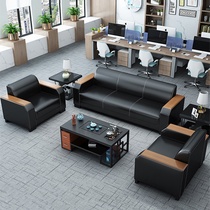 New Chinese office sofa minimalist office VIP pick up guest real cow leather black sofa tea table combination suit
