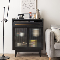 Simple and modern black sideboard all solid wood living room tea cabinet Nordic small apartment Italian storage locker