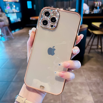 Water drill lens applies Apple 13Promax mobile phone shell iPhone13 luxurious high-end womens protective sleeve iPhone13Pro full-pack transparent electroplating silica gel anti-fall thirteen p