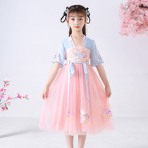 Girls Hanfu summer thin section super fairy ancient costume Chinese style childrens summer short-sleeved skirt 2021 new little girl