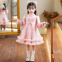 Girl long-sleeved dress spring autumn thin super fairy princess skirt foreign-faced birthday host dance festival performance clothing