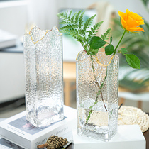 Vase Mesh Red Flower Bottle Light Lavish Sketching Gold Glass Transparent Rich And Expensive Bamboo Flowers Dry Flower Flower Arrangement Living-room Decoration Pendulum Pieces