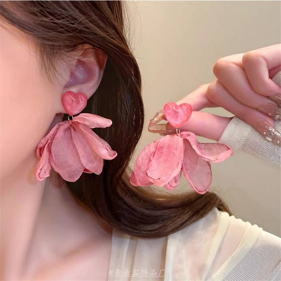 이슬 염색 된 루지 ~ 슈퍼 요정 여름 독특한 휴가 틈새 틈새 틈새 푸른 꽃 귀걸이가 과장된 긴 귀걸이 귀 클립 이슬 염색 된 루지 ~ 슈퍼 요정 여름 독특한 휴가 틈새 틈새 틈새 푸른 꽃 귀걸이가 과장된 긴 귀걸이 귀 클립