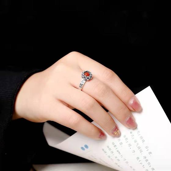 S925 Sterling Silver Southern Red Lotus Six-Character Mantra 반지는 부와 재산 지수 링 틈새 틈새를 열어 레트로 국가 트렌드 여성 S925 Sterling Silver Southern Red Lotus Six-Character Mantra 반지는 부와 재산 지수 링 틈새 틈새를 열어 레트로 국가 트렌드 여성