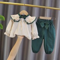 Girl Suit Spring Summer Pure Cotton Slim Fit Children Foreign Air Baby Girl Children Long Sleeve Shirt Casual Pants Two Sets 1