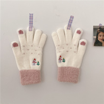 South Korea Ins Cute Sweet Cartoon Christmas Winter Plush Gloves Students Thicken Bike Touch Screen Gloves