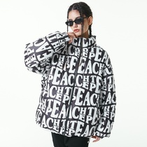 TEACH PEACE tide brand full letter warm cotton clothing thickened and loosely-collar top couple coat