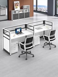 Corporate desk collective office desk and chair combination company staff 4 workstations with screen baffle 2 person grid room