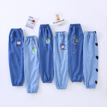 Childrens mosquito-proof pants boys summer thin section girls baby bloomers embroidered middle and big childrens summer denim long pants
