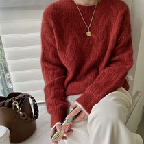 European Station Rework European goods Dont make a superior sense of high-looking bright sheet Raccoon Cashmere RED SWEATER WOMEN WINTER