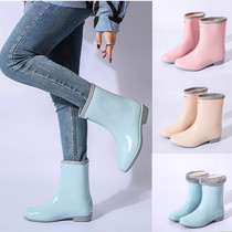 Back Force Rain Shoes Adults Cute Plus Suede Fashion Exterior Wearing Martin boots Water Shoe Boots Water Boots Autumn Winter Warm Rain Boots Woman