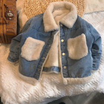 Girl Jacket Autumn Winter Clothing 2021 New Thickened Fashion Capsized Cashmere Denim Outerwear Childrens Baby Blouse